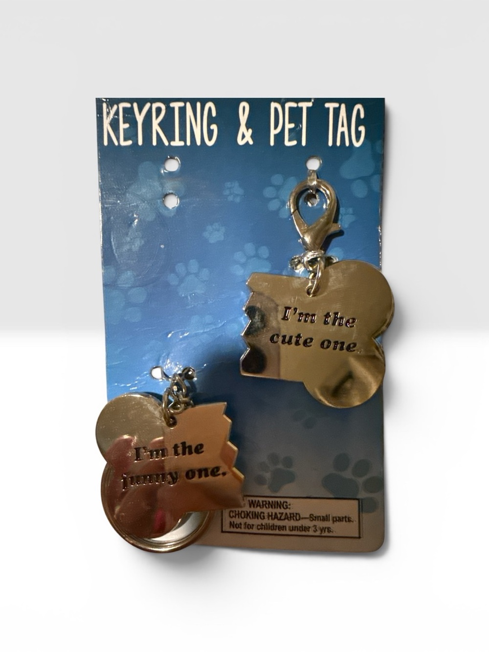 Pet Tag & Keyring Set - Silver "I'm the cute one"